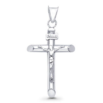 14K Real White Gold Jesus Crucifix INRI Cross Religious Charm Pendant 15X28mm